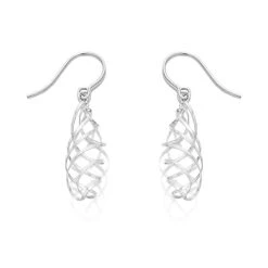 9ct White Gold Swirl Hook Wire Earrings - 38mm Drop - G1424