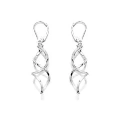 9ct White Gold Spiral Drop Earrings - 50mm Drop - G1427