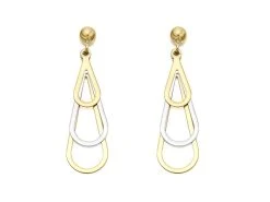 9ct Gold Two Colour Triple Teardrop Drop Earrings - 37mm Drop - G1429