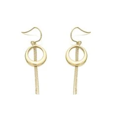9ct Gold Circle Three Strand Tassle Hook Wire Earrings - G1439