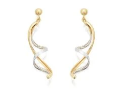 9ct Two Colour Gold Twisted Spiral Drop Earrings - 37mm Drop - EXCLUSIVE - G1446