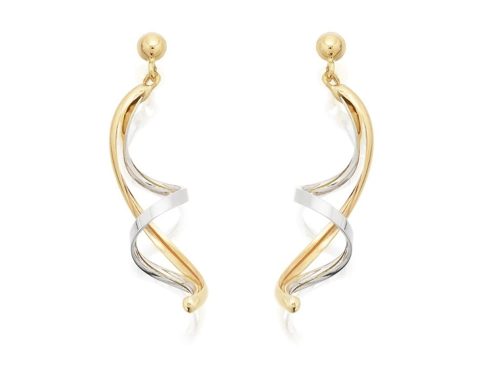 9ct Two Colour Gold Twisted Spiral Drop Earrings - 37mm Drop - EXCLUSIVE - G1446 1 9ct Two Colour Gold Twisted Spiral Drop Earrings - 37mm Drop - EXCLUSIVE - G1446