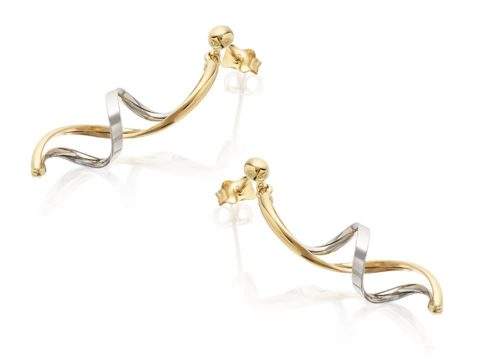 9ct Two Colour Gold Twisted Spiral Drop Earrings - 37mm Drop - EXCLUSIVE - G1446 2 9ct Two Colour Gold Twisted Spiral Drop Earrings - 37mm Drop - EXCLUSIVE - G1446 - Image 2