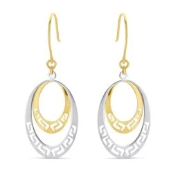 9ct Gold Two Colour Oval Drop Earrings - 40mm Drop - G1449