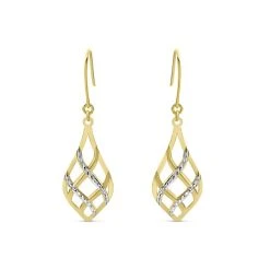 9ct Gold Two Colour Hook Wire Earrings - 42mm Drop - G1450