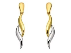 9ct Gold Two Colour Flame Drop Earrings - 30mm Drop - G1458
