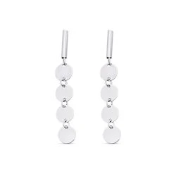 9ct White Gold Tube And Disc Drop Earrings - 24mm Drop - G1472