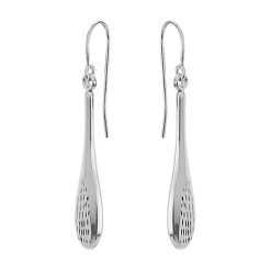 9ct White Gold Textured Hook Wire Earrings - 37mm Drop - G1495