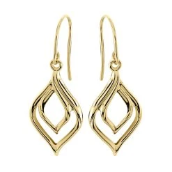 9ct Gold Double Teardrop Hook Wire Earrings - 33mm Drop - G1499