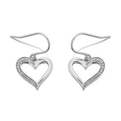 9ct White Gold Diamond Heart Hook Wire Earrings - G1832