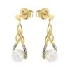9ct Gold Diamond And Pearl Drop Earrings - 21mm Drop - G1834