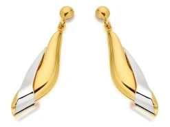 9ct Gold Two Colour Drop Earrings - Total 30mm Drop - EXCLUSIVE - G1856