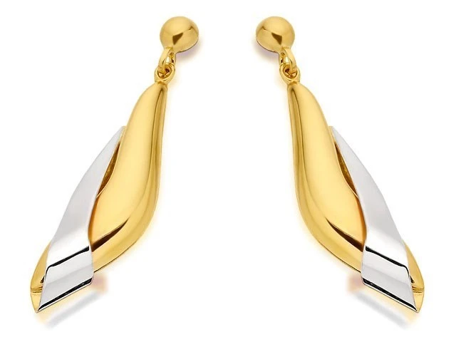 9ct Gold Two Colour Drop Earrings - Total 30mm Drop - EXCLUSIVE - G1856 1 9ct Gold Two Colour Drop Earrings - Total 30mm Drop - EXCLUSIVE - G1856