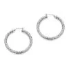 9ct White Gold Diamond Cut Hoop Earrings - 30mm - G2107