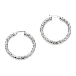 9ct White Gold Diamond Cut Hoop Earrings - 30mm - G2107