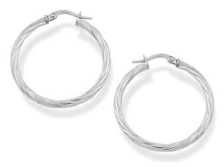 9ct White Gold Twist Hoop Earrings - 28mm - G2147