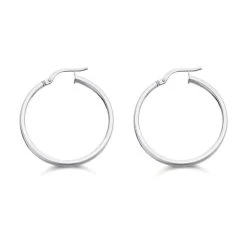 9ct White Gold Hoop Earrings - 25mm - G2193