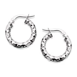 9ct White Gold Diamond Cut Hoop Earrings - 16mm - G2416