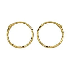 9ct Gold Diamond Cut Hoop Earrings - 12mm - G2456