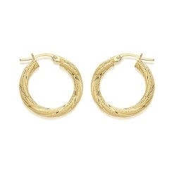 9ct Gold Twist Pattern Hoop Earrings - 20mm - G2461