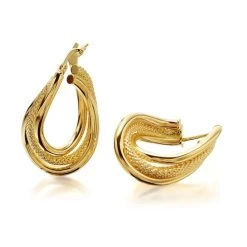 9ct Gold Triple Strand Twisted Hoop Earrings - 25mm - G2503