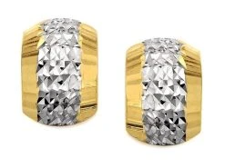 9ct Gold Two Colour Diamond Cut Half Hoop Earrings - 10mm - G2513