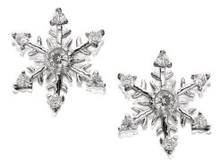 9ct White Gold Cubic Zirconia Snowflake Earrings - 11mm - G2715