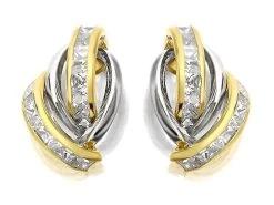 9ct Two Colour Gold Cubic Zirconia Stud Earrings - 15mm - EXCLUSIVE - G2744