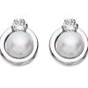 9ct White Gold Freshwater Pearl Cubic Zirconia Earrings - G2749