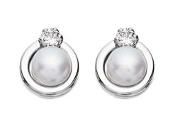 9ct White Gold Freshwater Pearl Cubic Zirconia Earrings - G2749