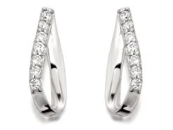 9ct White Gold Cubic Zirconia Flattened Loop Earrings - 10mm - G2754