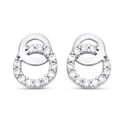 9ct White Gold Cubic Zirconia Circle Stud Earrings - 9mm - G2772