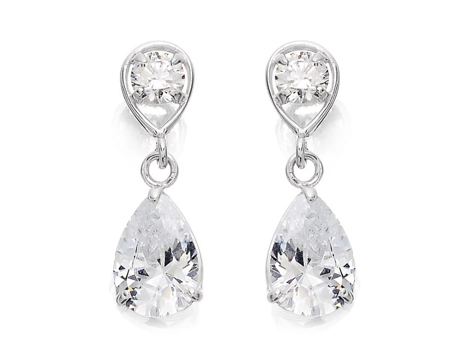 9ct White Gold Cubic Zirconia Drop Earrings - 16mm Drop - G2835 1 9ct White Gold Cubic Zirconia Drop Earrings - 16mm Drop - G2835