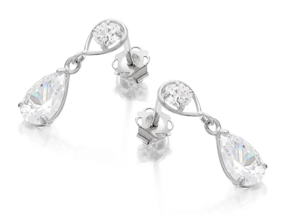 9ct White Gold Cubic Zirconia Drop Earrings - 16mm Drop - G2835 2 9ct White Gold Cubic Zirconia Drop Earrings - 16mm Drop - G2835 - Image 2