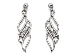 9ct White Gold Cubic Zirconia Leaf Drop Earrings - 20mm Drop - G2838