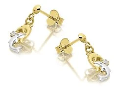 9ct Gold Two Colour Cubic Zirconia Dolphin Drop Earrings - 18mm Drop - G2859