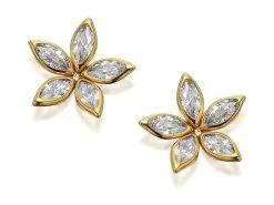 9ct Gold Cubic Zircona Flower Stud Earrings - 10mm - G2905