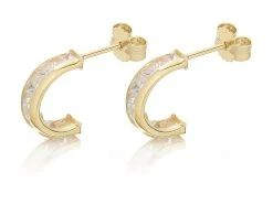 9ct Gold Cubic Zirconia Half Hoop Earrings - 10mm - G2916