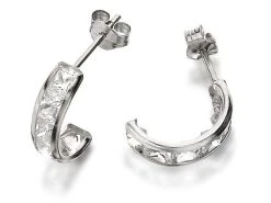 9ct White Gold Cubic Zirconia Half Hoop Earrings - 12mm - G2992