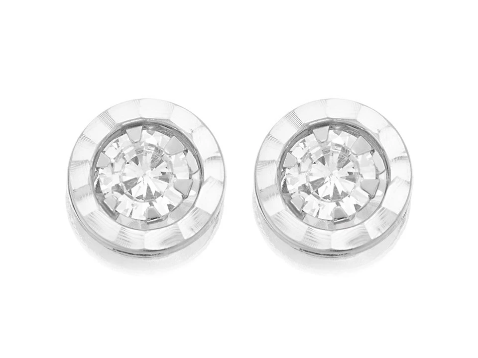 9ct White Gold Cubic Zirconia Stud Earrings - 7mm - G3007 1 9ct White Gold Cubic Zirconia Stud Earrings - 7mm - G3007