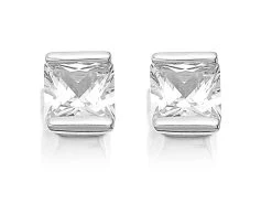 9ct White Gold Princess Cut Cubic Zirconia Stud Earrings - 4mm - G3021