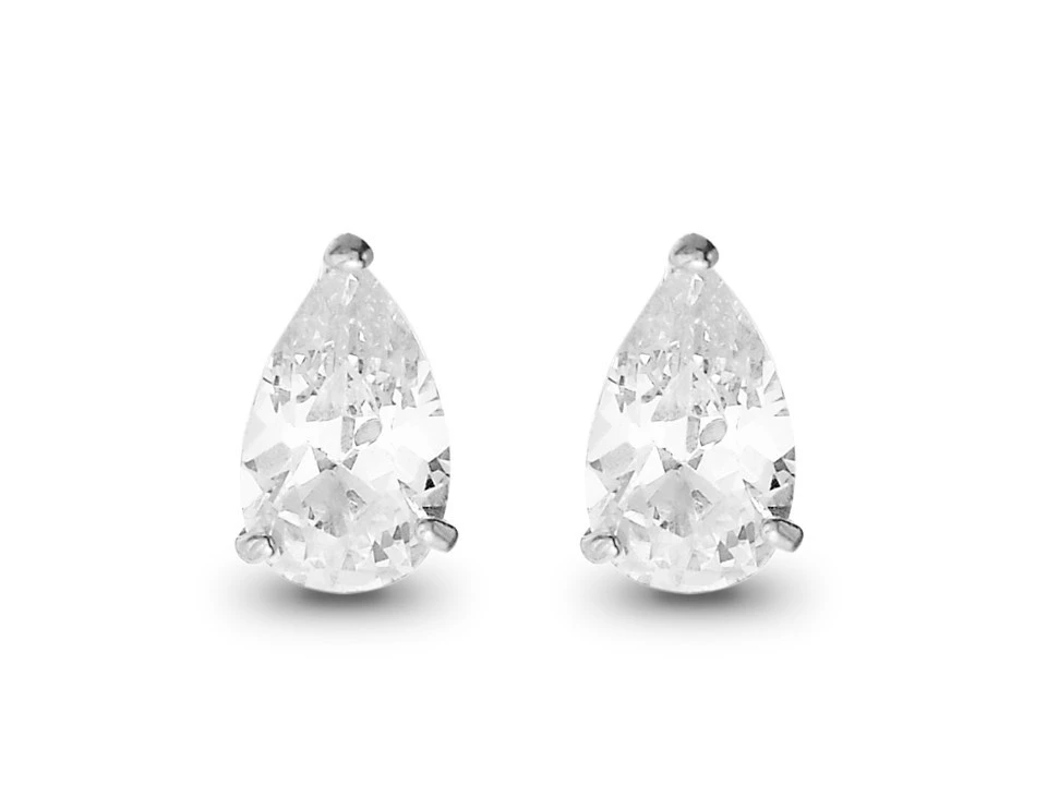 9ct White Gold Cubic Zirconia Pear Stud Earrings - 8mm - G3028 1 9ct White Gold Cubic Zirconia Pear Stud Earrings - 8mm - G3028