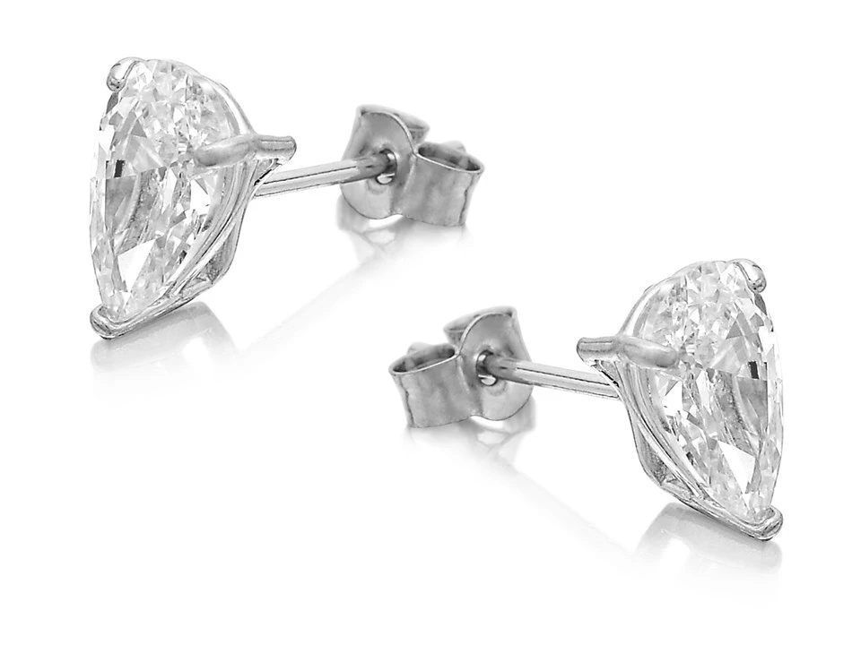9ct White Gold Cubic Zirconia Pear Stud Earrings - 8mm - G3028 2 9ct White Gold Cubic Zirconia Pear Stud Earrings - 8mm - G3028 - Image 2