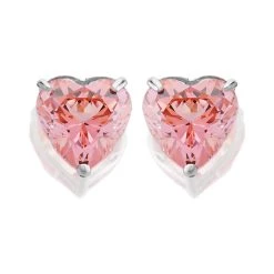 9ct White Gold Pink Cubic Zirconia Heart Stud Earrings - 6mm - G3134