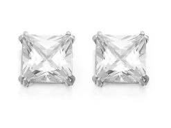 9ct White Gold Princess Cut Cubic Zirconia Solitaire Earrings - 6mm - G3143