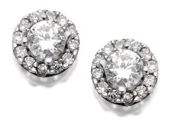 9ct White Gold Cubic Zirconia Cluster Stud Earrings - 7mm - G3217