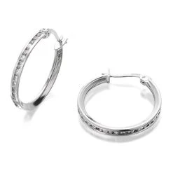 9ct White Gold Cubic Zirconia Hoop Earrings - 15mm - G3227