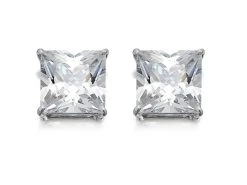 9ct White Gold Princess Cut Cubic Zirconia Stud Earrings - 7mm - G3242