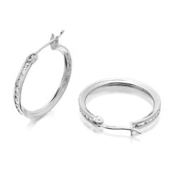 9ct White Gold Cubic Zirconia Hoop Earrings - 20mm - G3254