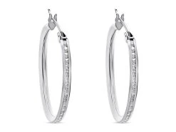 9ct White Gold Cubic Zirconia Hoop Earrings - 20mm - G3280
